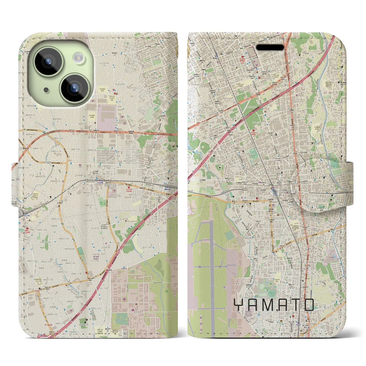 【大和(神奈川県)】地図柄iPhoneケース(手帳タイプ)ナチュラル・iPhone 15 用