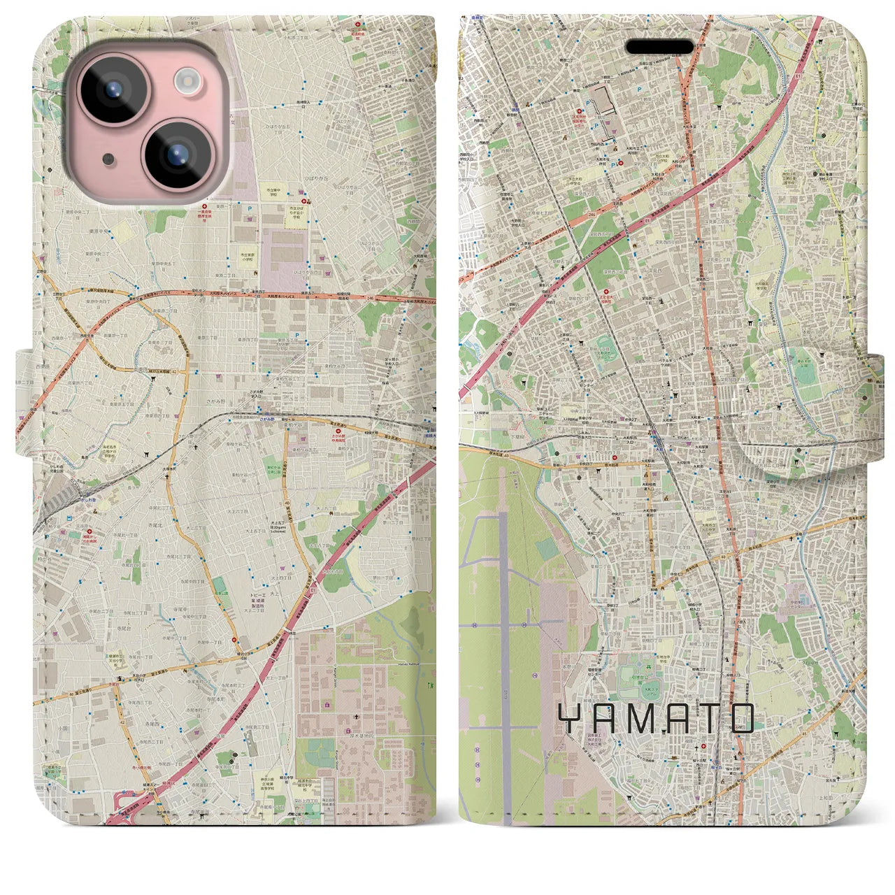 【大和(神奈川県)】地図柄iPhoneケース(手帳タイプ)ナチュラル・iPhone 15 Plus 用