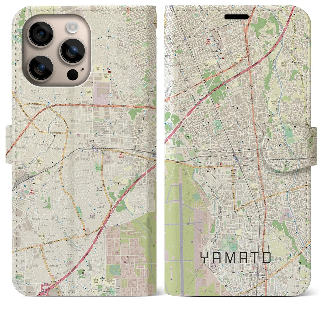 【大和(神奈川県)】地図柄iPhoneケース(手帳タイプ)ナチュラル・iPhone 16 Plus 用