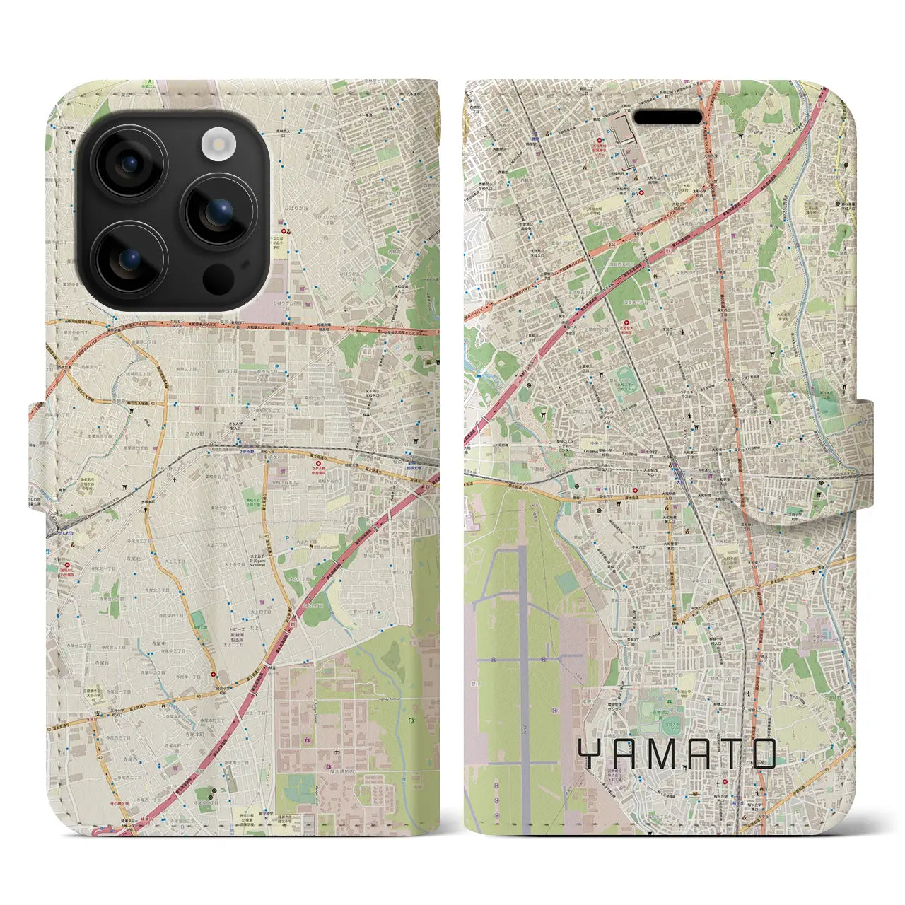 【大和(神奈川県)】地図柄iPhoneケース(手帳タイプ)ナチュラル・iPhone 16 用