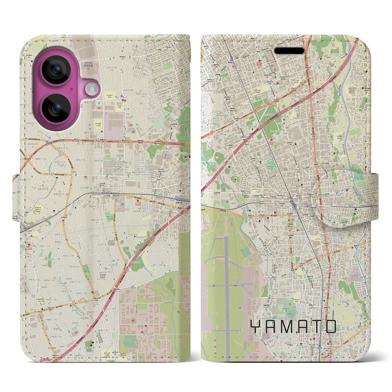 【大和(神奈川県)】地図柄iPhoneケース(手帳タイプ)ナチュラル・iPhone 16 Pro 用