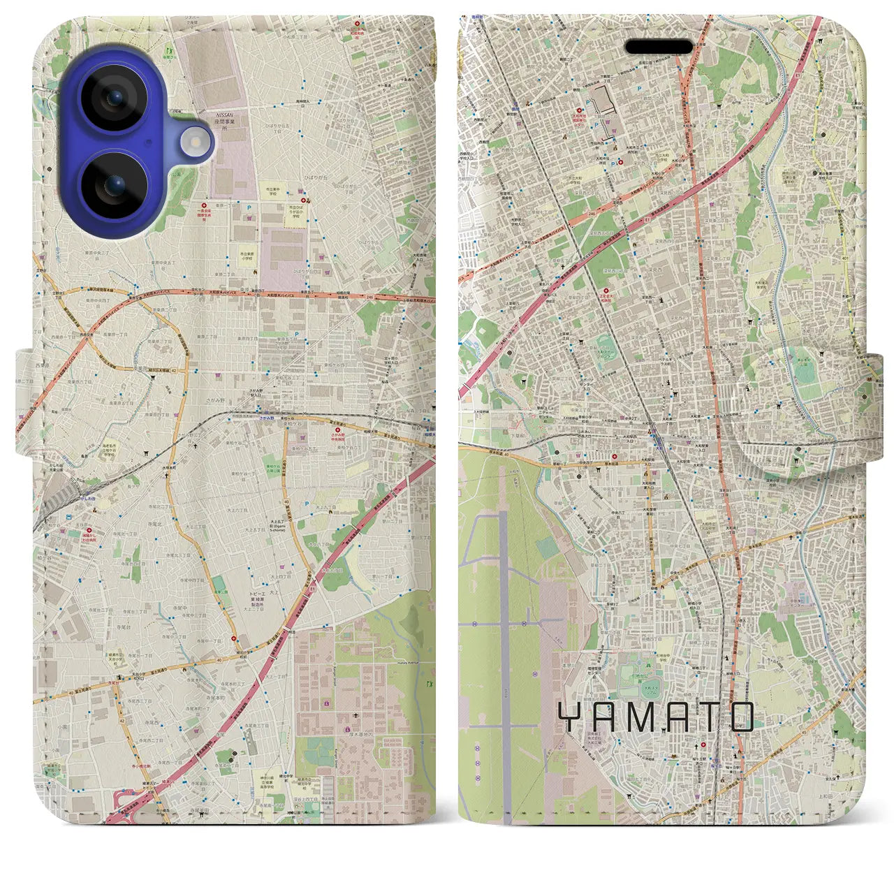 【大和(神奈川県)】地図柄iPhoneケース(手帳タイプ)ナチュラル・iPhone 16 Pro Max 用