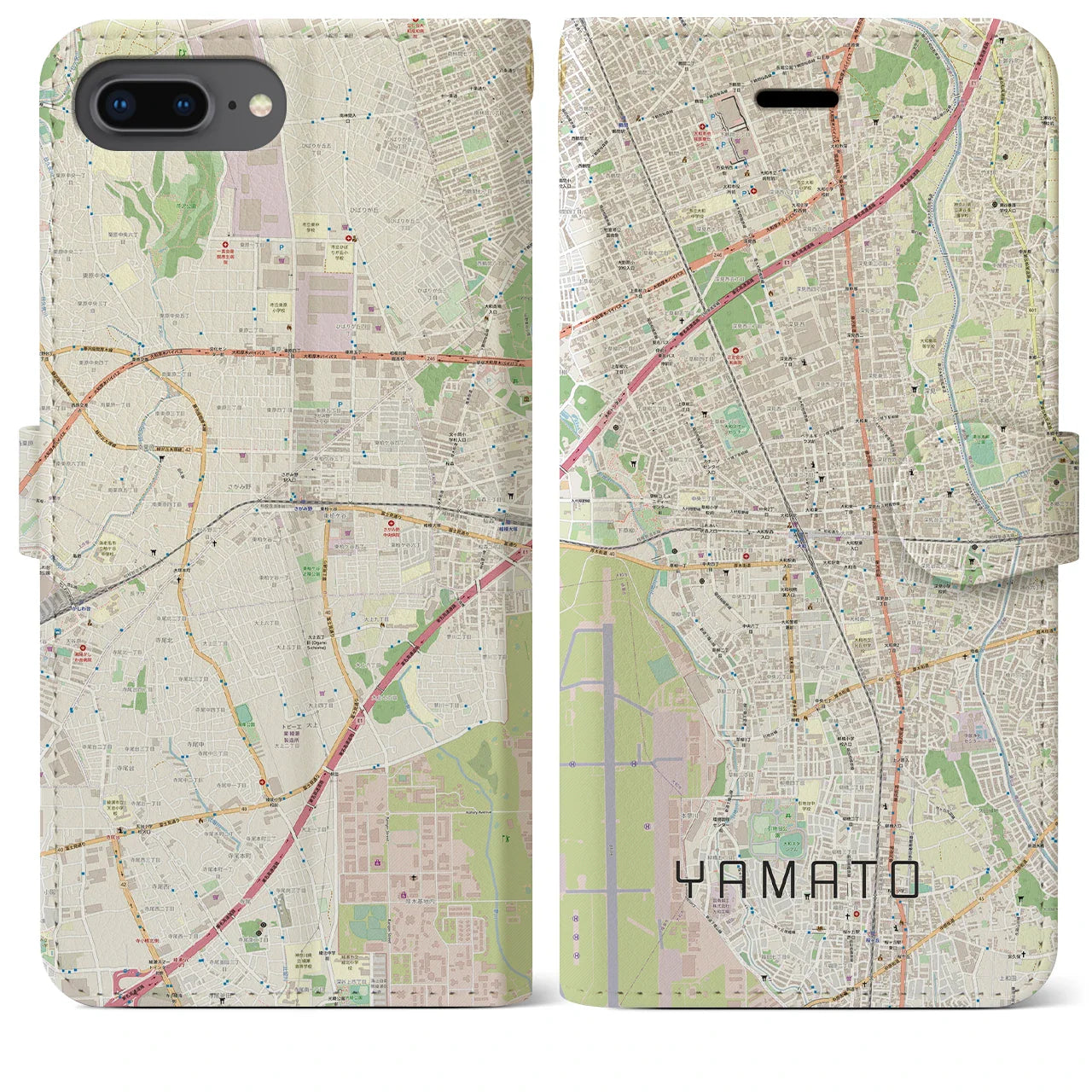 【大和(神奈川県)】地図柄iPhoneケース(手帳タイプ)ナチュラル・iPhone 8Plus /7Plus / 6sPlus / 6Plus 用