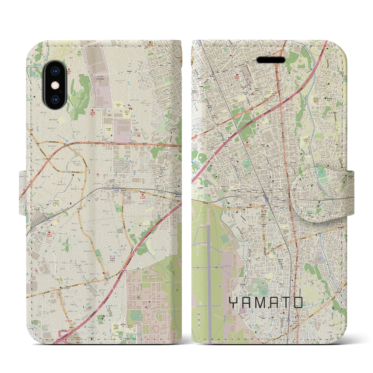 【大和(神奈川県)】地図柄iPhoneケース(手帳タイプ)ナチュラル・iPhone XS / X 用