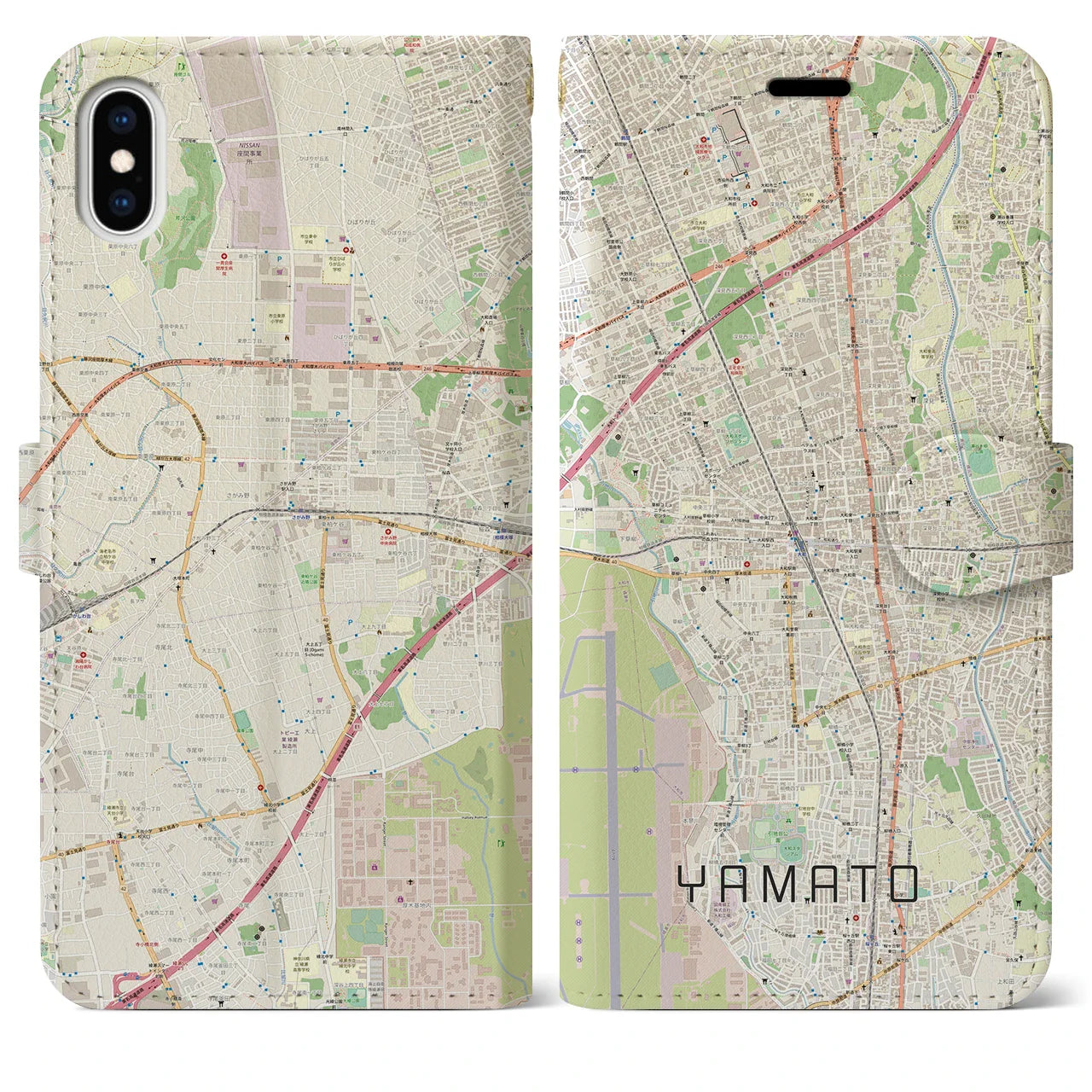 【大和(神奈川県)】地図柄iPhoneケース(手帳タイプ)ナチュラル・iPhone XS Max 用