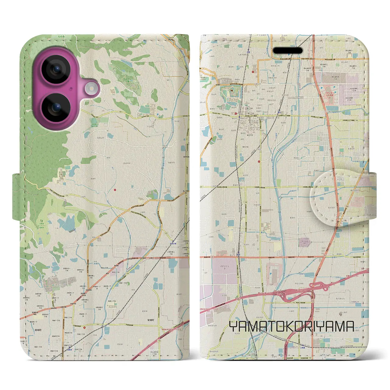 【大和郡山(奈良県)】地図柄iPhoneケース(手帳タイプ)ナチュラル・iPhone 16 Pro 用