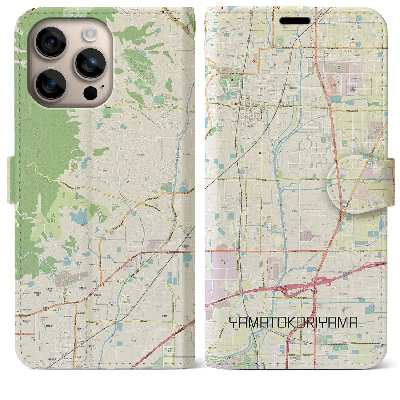 【大和郡山(奈良県)】地図柄iPhoneケース(手帳タイプ)ナチュラル・iPhone 16 Plus 用