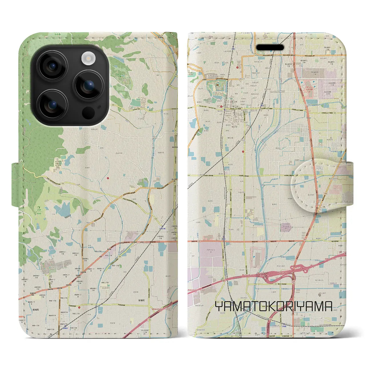 【大和郡山(奈良県)】地図柄iPhoneケース(手帳タイプ)ナチュラル・iPhone 16 用