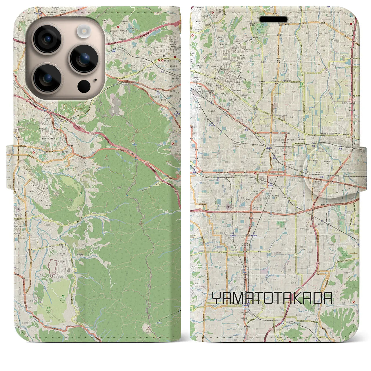【大和高田(奈良県)】地図柄iPhoneケース(手帳タイプ)ナチュラル・iPhone 16 Plus 用