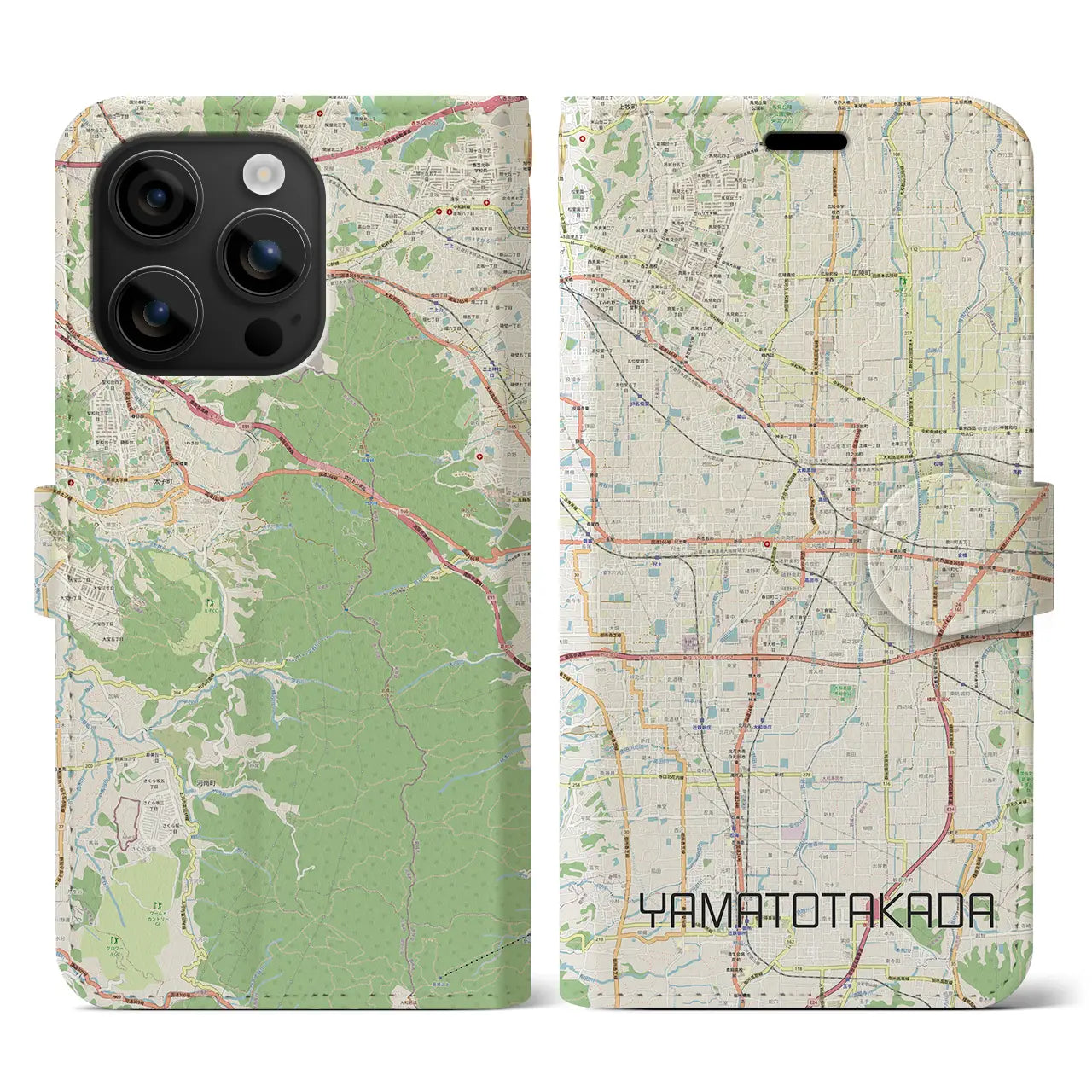 【大和高田(奈良県)】地図柄iPhoneケース(手帳タイプ)ナチュラル・iPhone 16 用