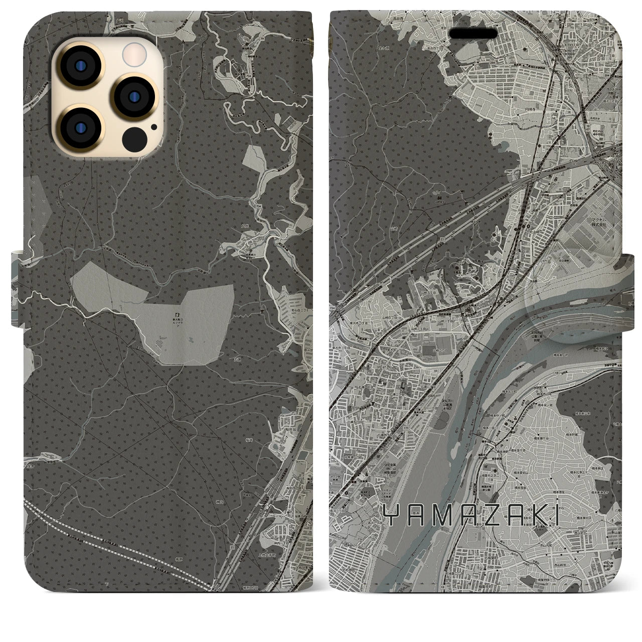 【山崎(京都府)】地図柄iPhoneケース(手帳タイプ)