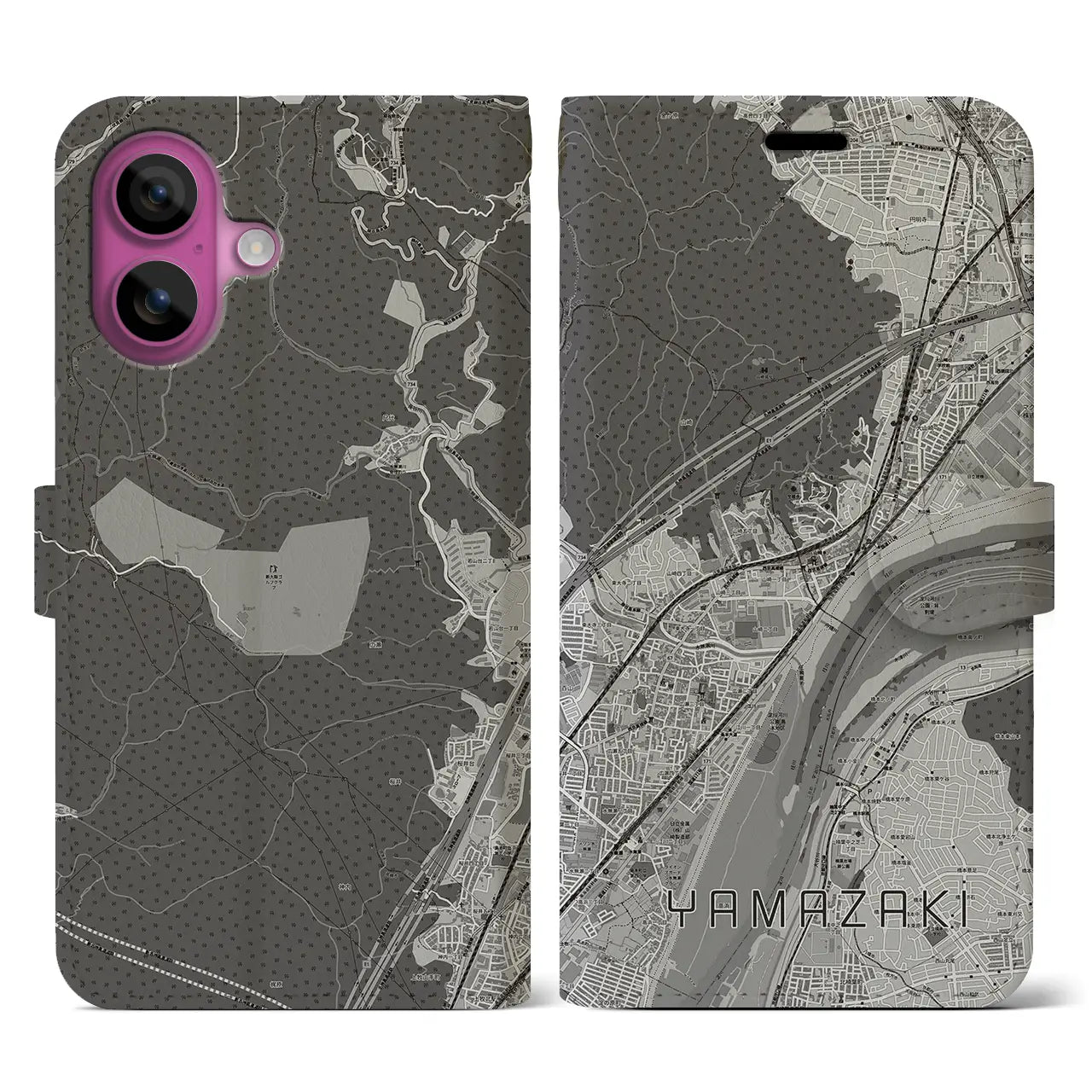 【山崎(京都府)】地図柄iPhoneケース(手帳タイプ)