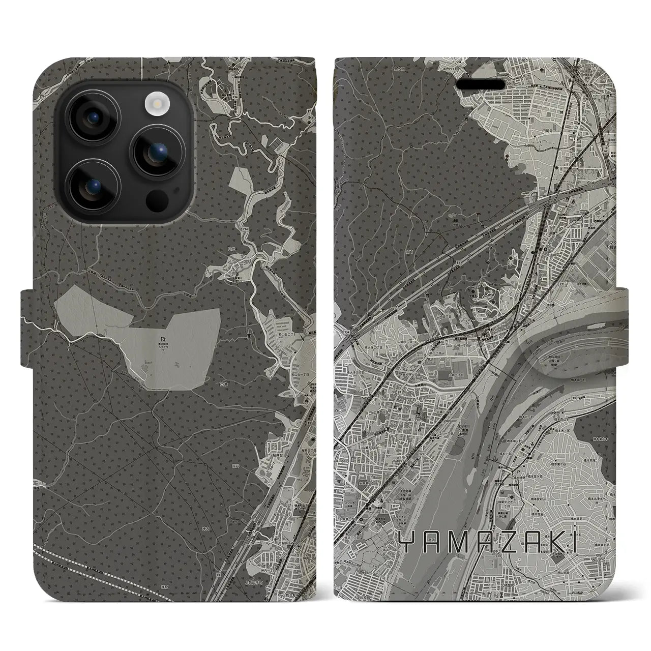 【山崎(京都府)】地図柄iPhoneケース(手帳タイプ)