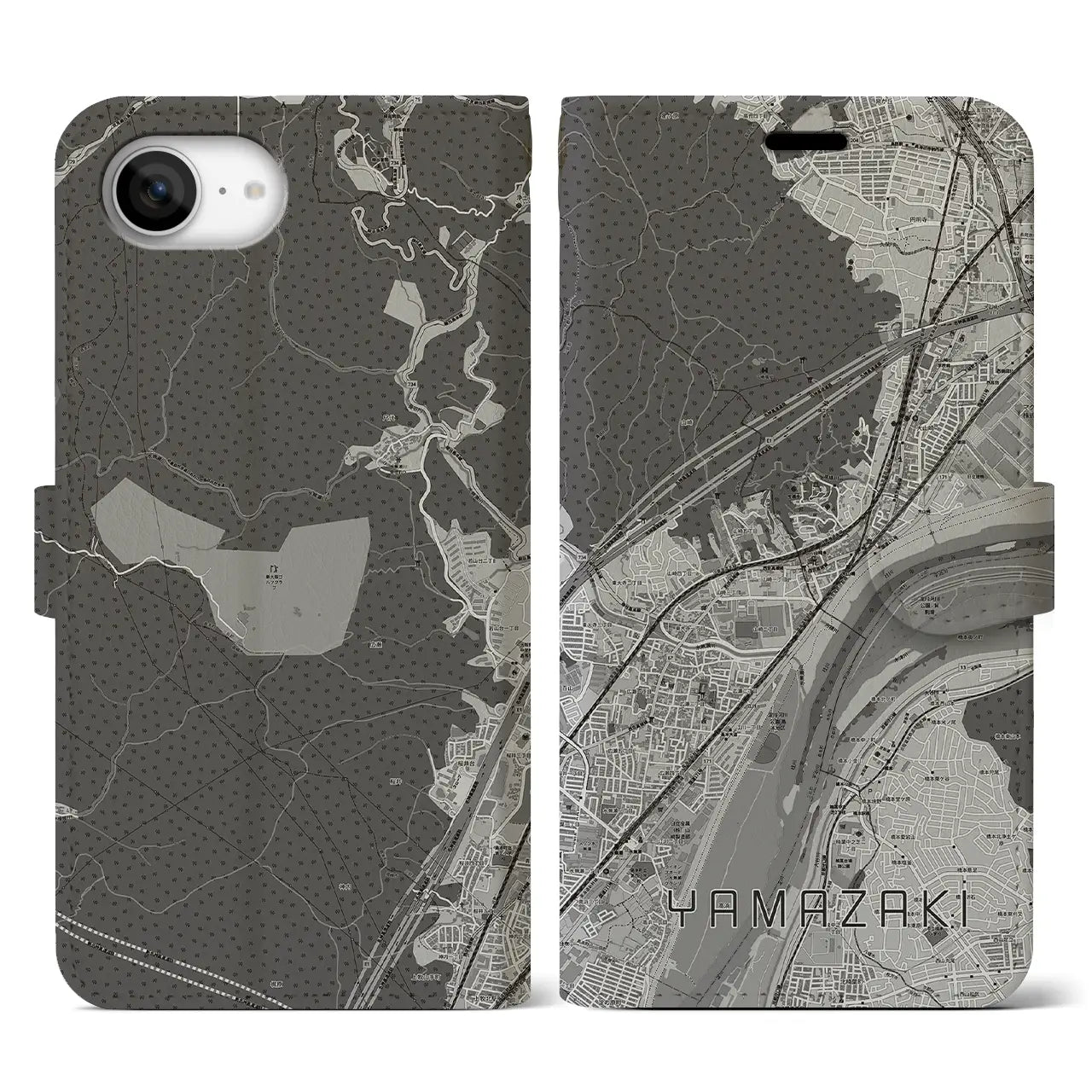 【山崎(京都府)】地図柄iPhoneケース(手帳タイプ)