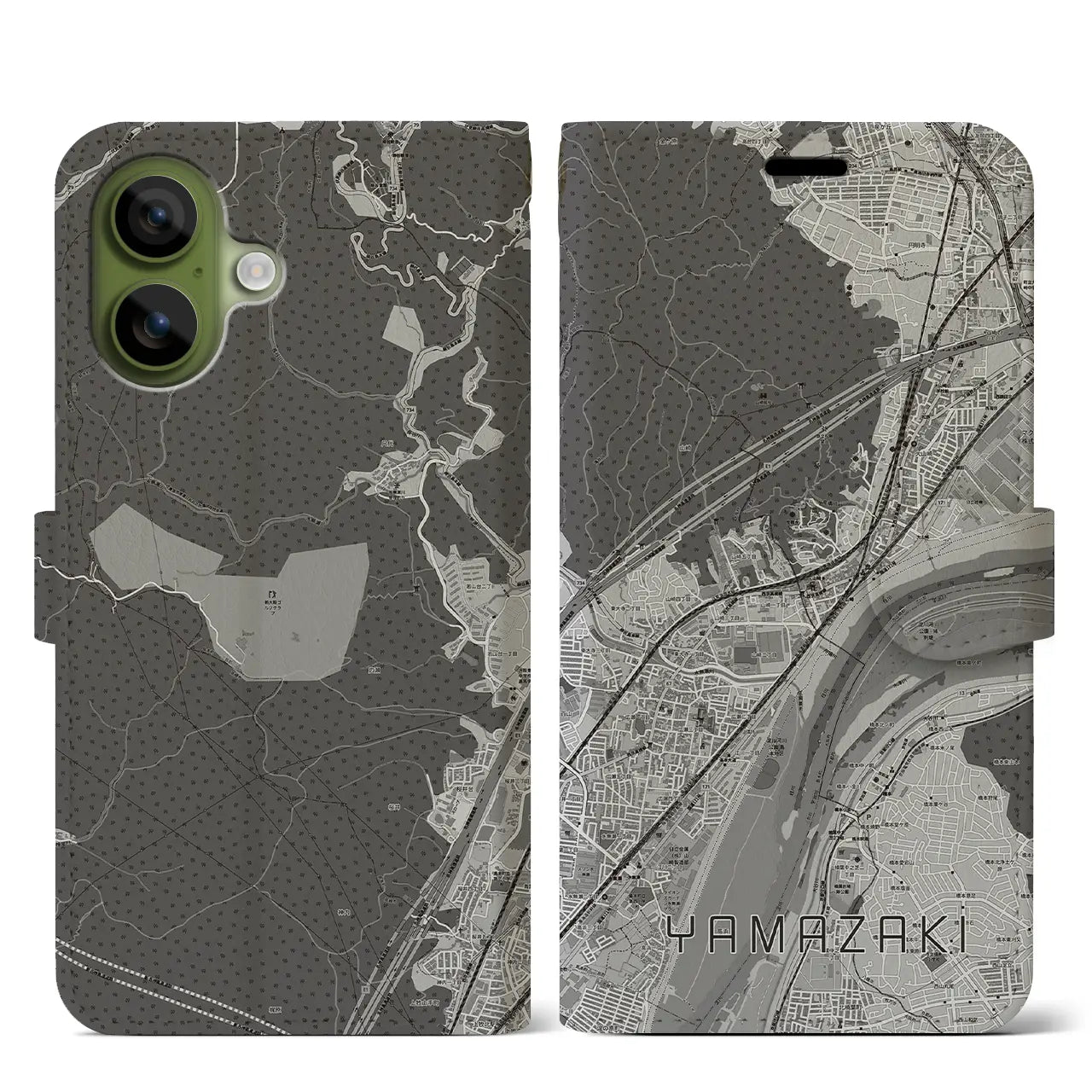 【山崎(京都府)】地図柄iPhoneケース(手帳タイプ)