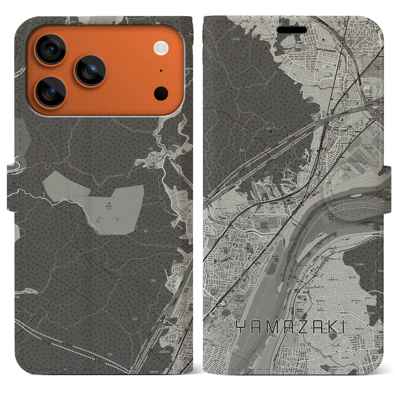 【山崎(京都府)】地図柄iPhoneケース(手帳タイプ)