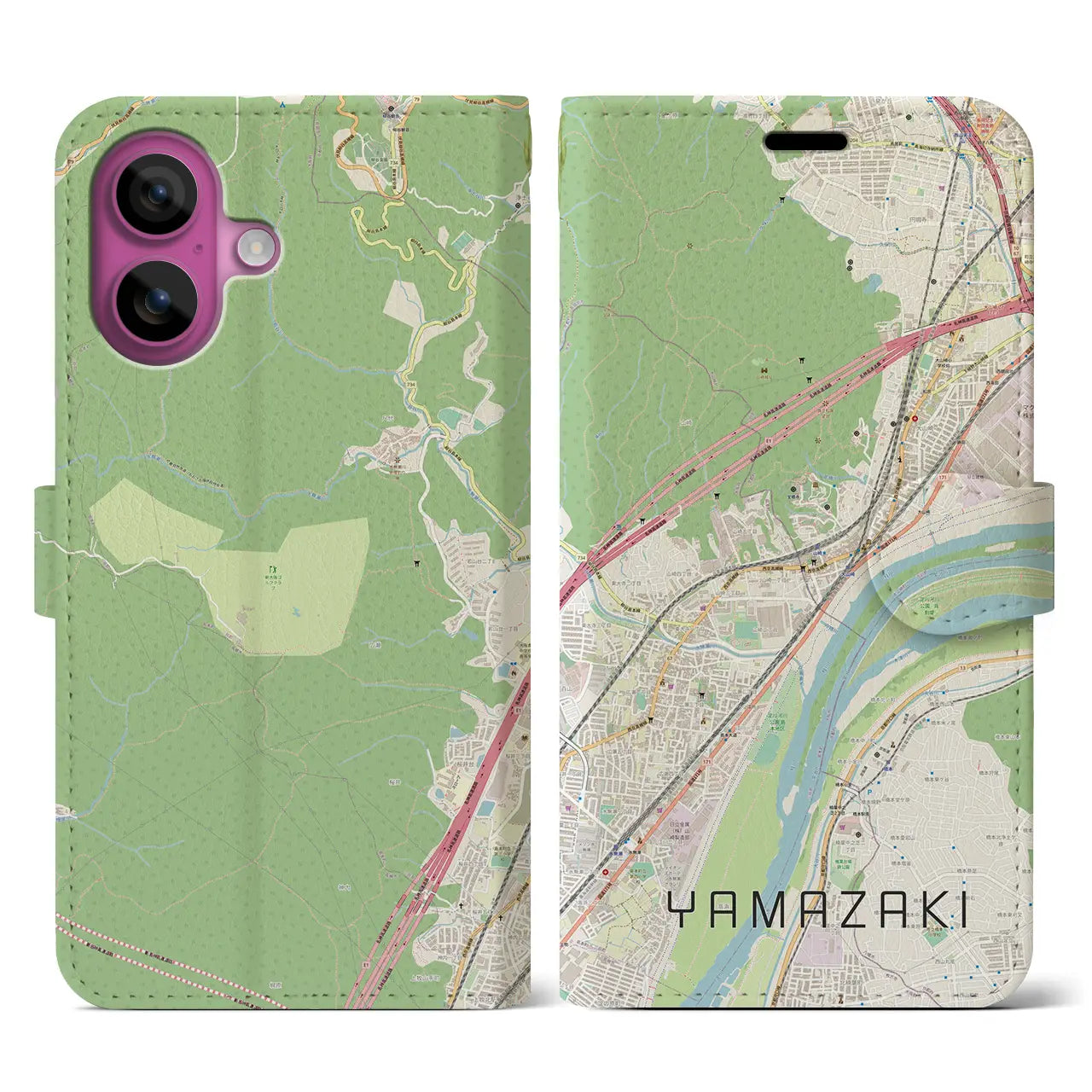 【山崎(京都府)】地図柄iPhoneケース(手帳タイプ)ナチュラル・iPhone 16 Pro 用