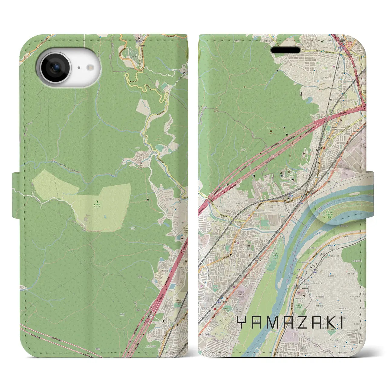 【山崎(京都府)】地図柄iPhoneケース(手帳タイプ)