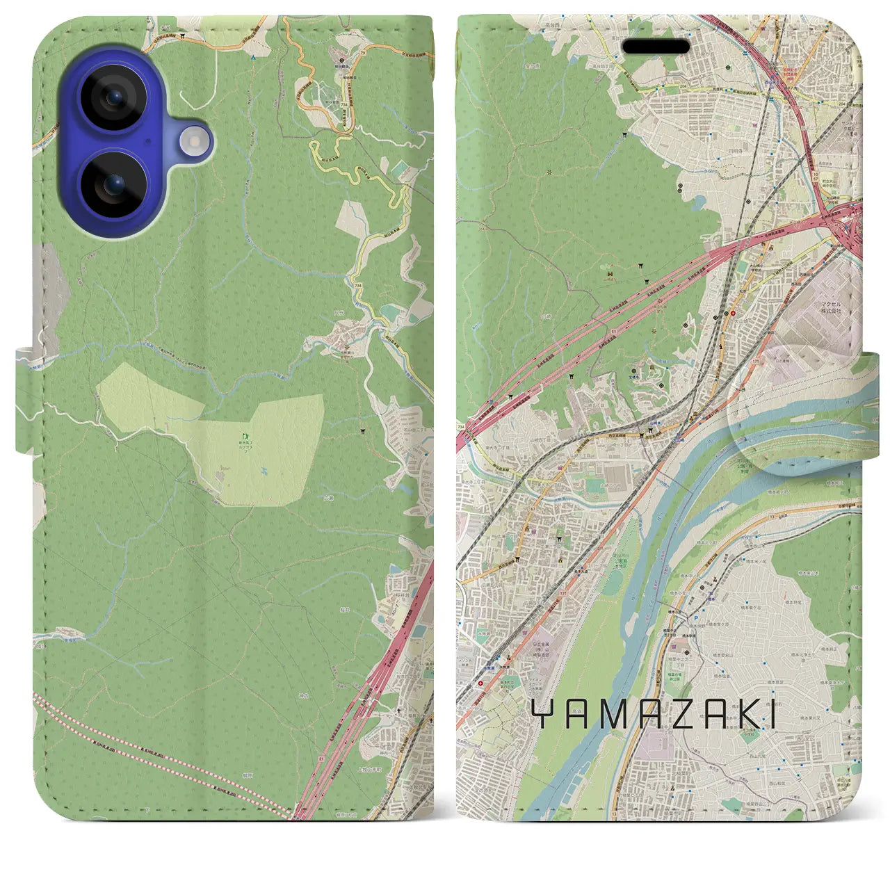 【山崎(京都府)】地図柄iPhoneケース(手帳タイプ)