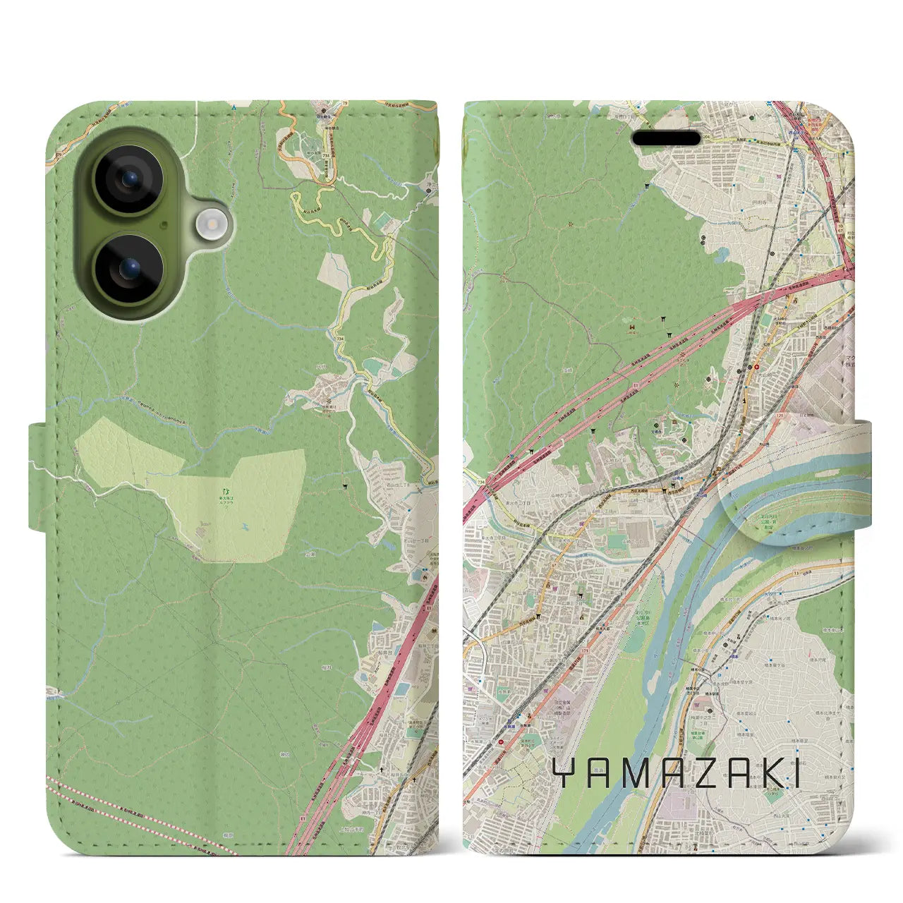 【山崎(京都府)】地図柄iPhoneケース(手帳タイプ)