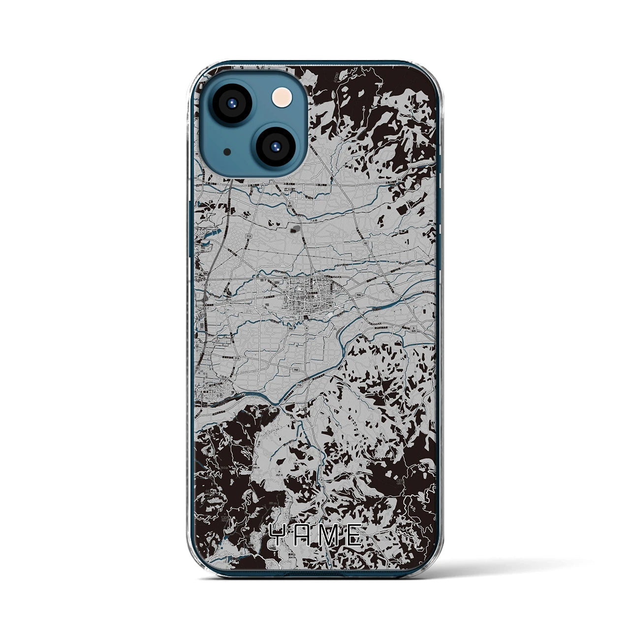 【八女(福岡県)】地図柄iPhoneケース(クリアタイプ)モノトーン・iPhone 13 用