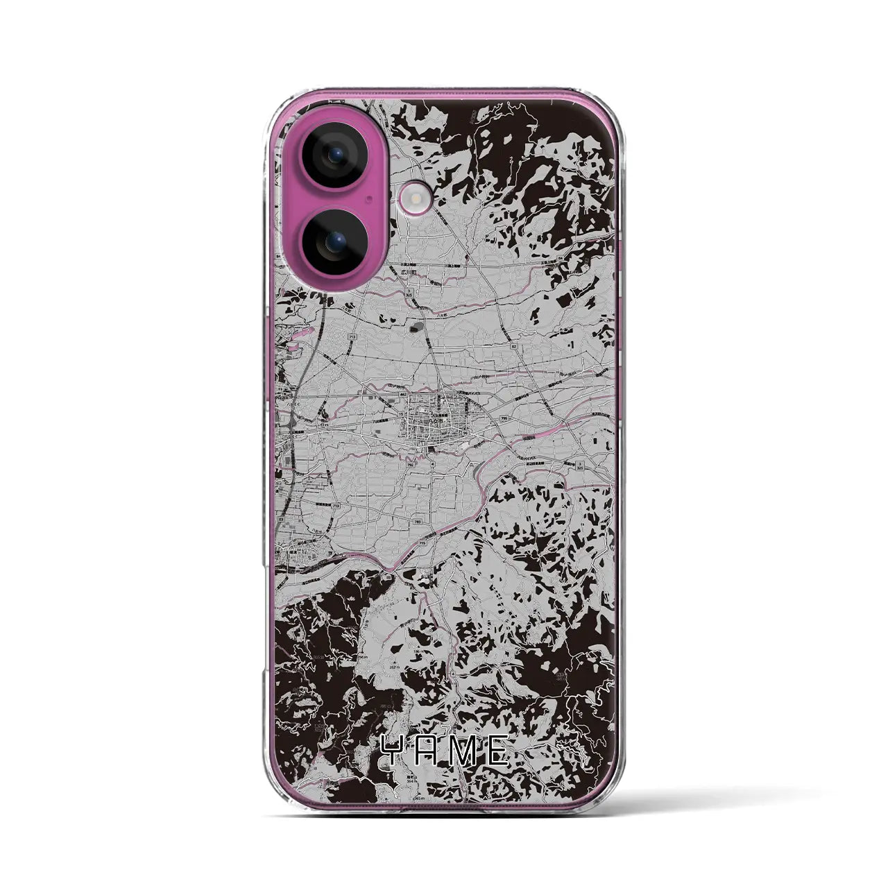 【八女(福岡県)】地図柄iPhoneケース(クリアタイプ)モノトーン・iPhone 16 Pro 用