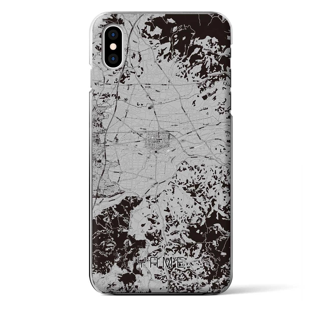 【八女(福岡県)】地図柄iPhoneケース(クリアタイプ)モノトーン・iPhone XS Max 用
