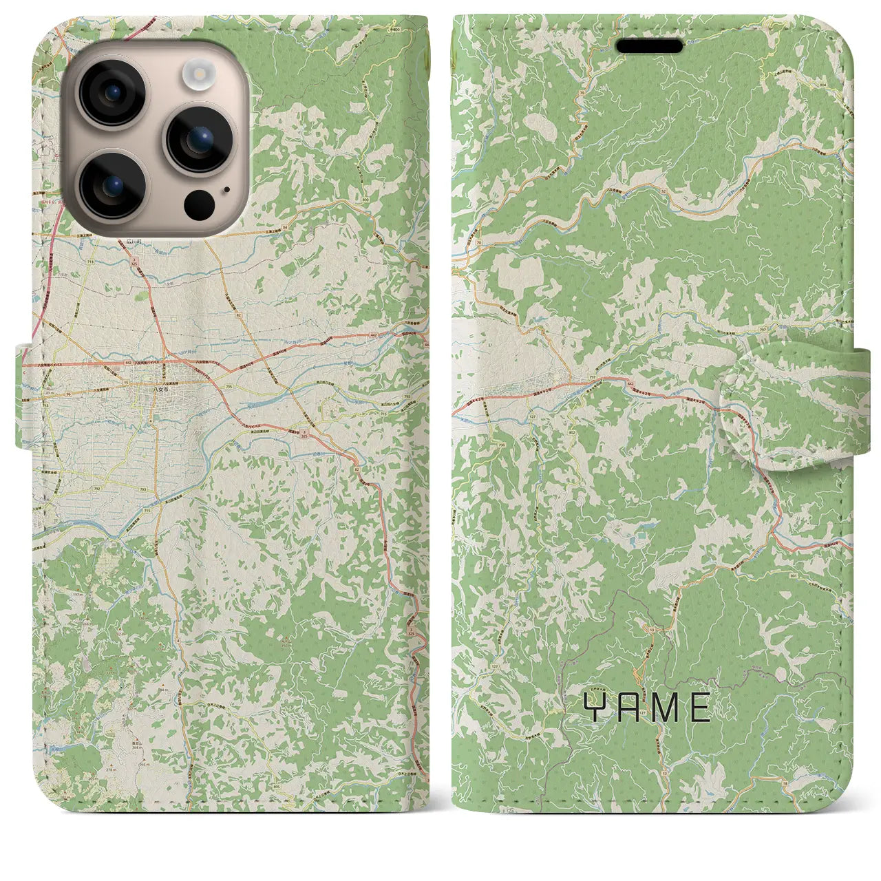 【八女(福岡県)】地図柄iPhoneケース(手帳タイプ)ナチュラル・iPhone 16 Plus 用