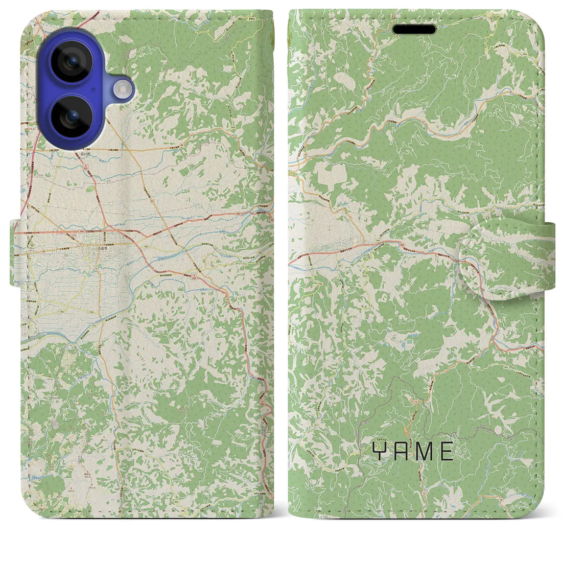 【八女(福岡県)】地図柄iPhoneケース(手帳タイプ)ナチュラル・iPhone 16 Pro Max 用