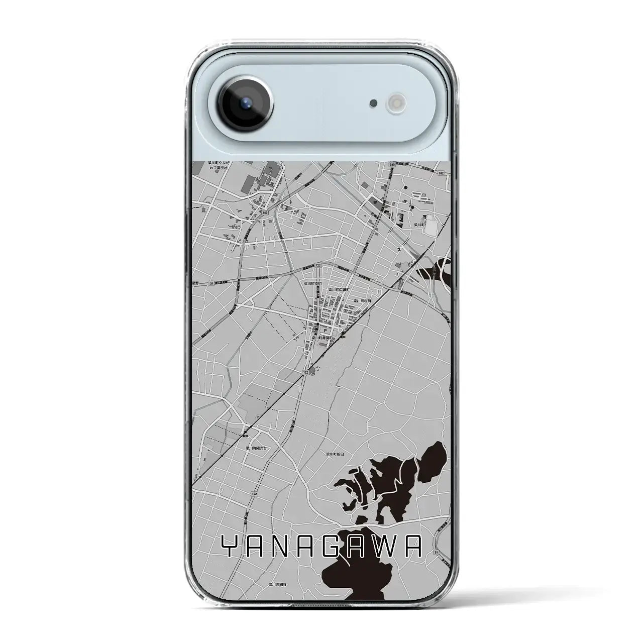 【梁川(福島県)】地図柄iPhoneケース(クリアタイプ)モノトーン・iPhone 17 Pro Max 用