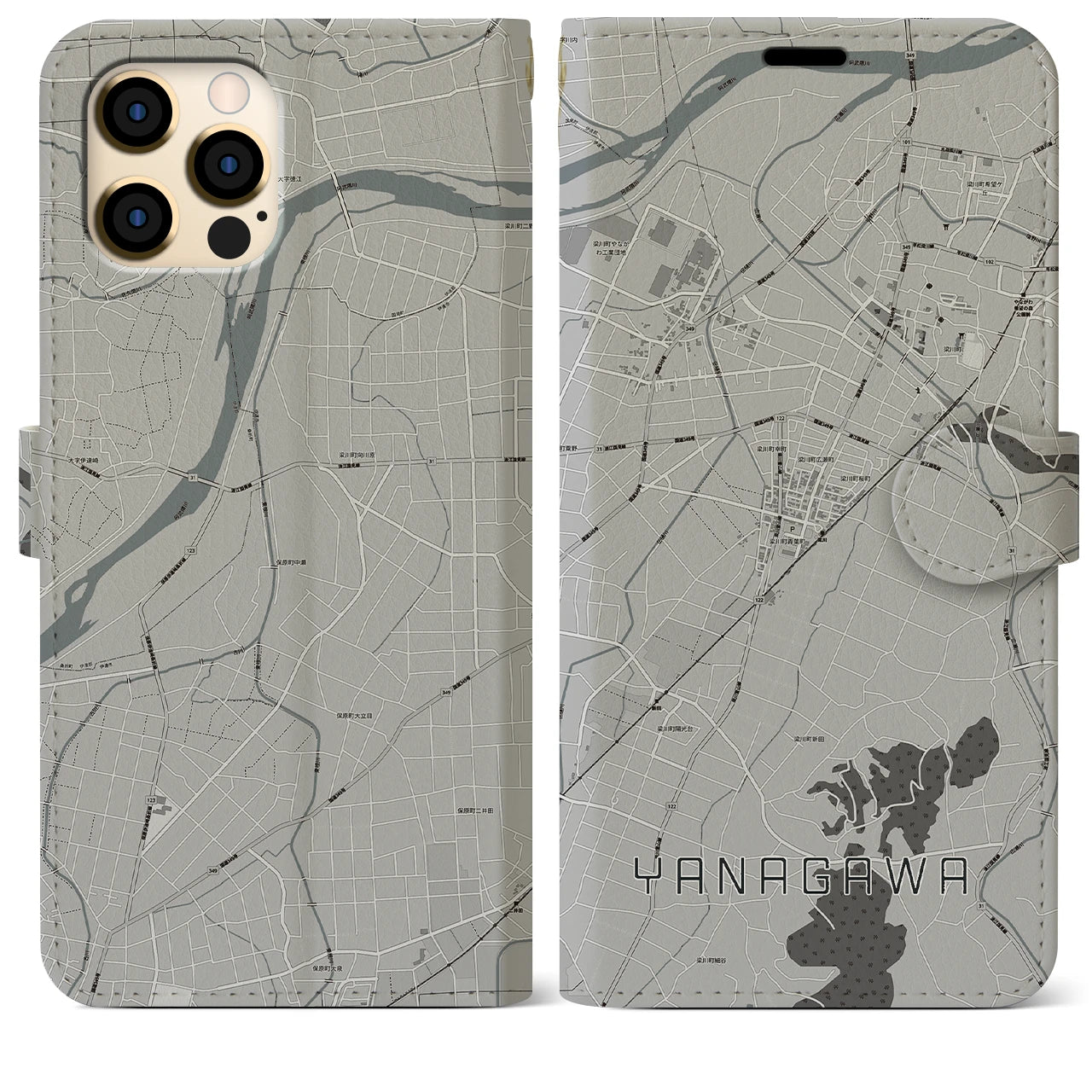 【梁川(福島県)】地図柄iPhoneケース(手帳タイプ)