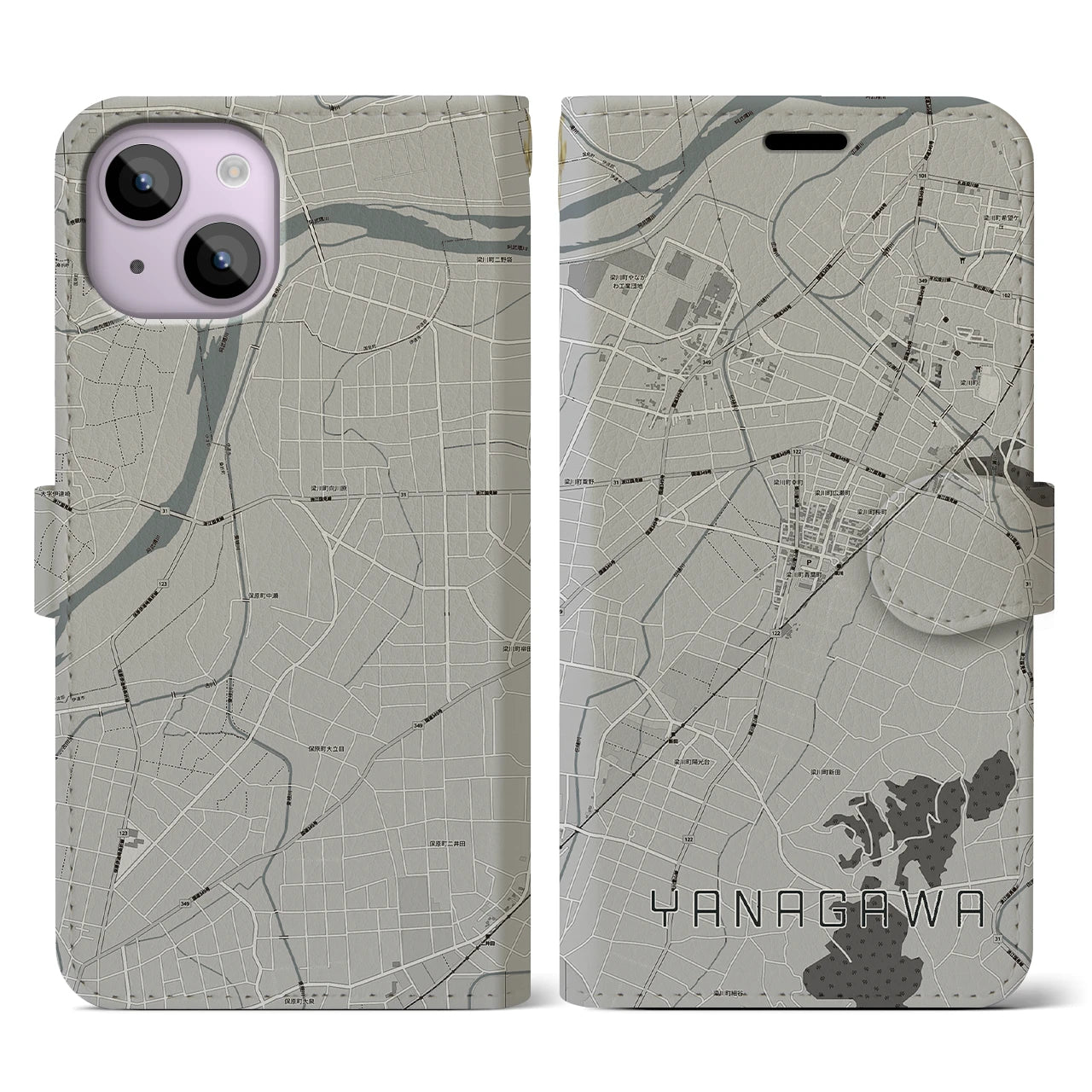 【梁川(福島県)】地図柄iPhoneケース(手帳タイプ)