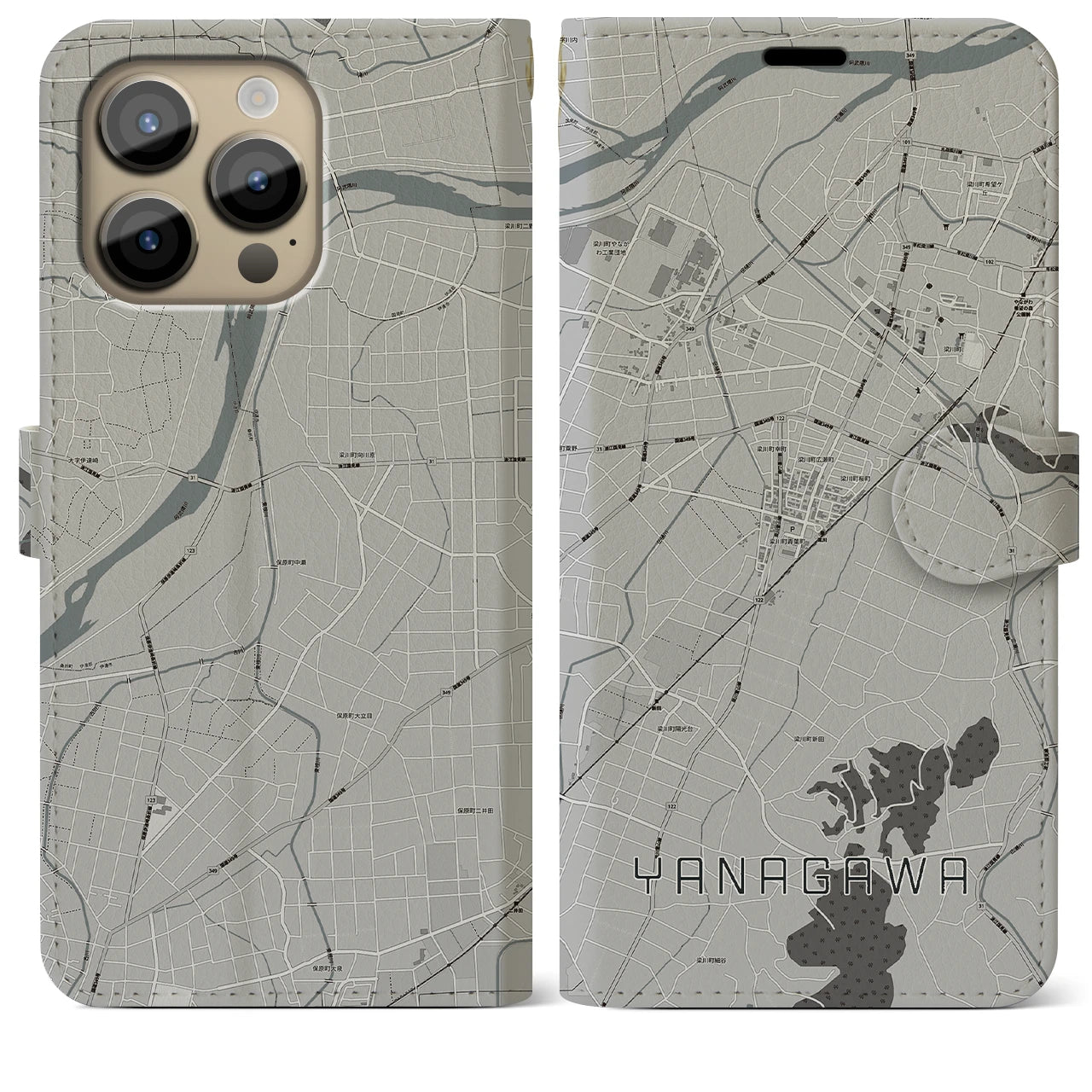 【梁川(福島県)】地図柄iPhoneケース(手帳タイプ)