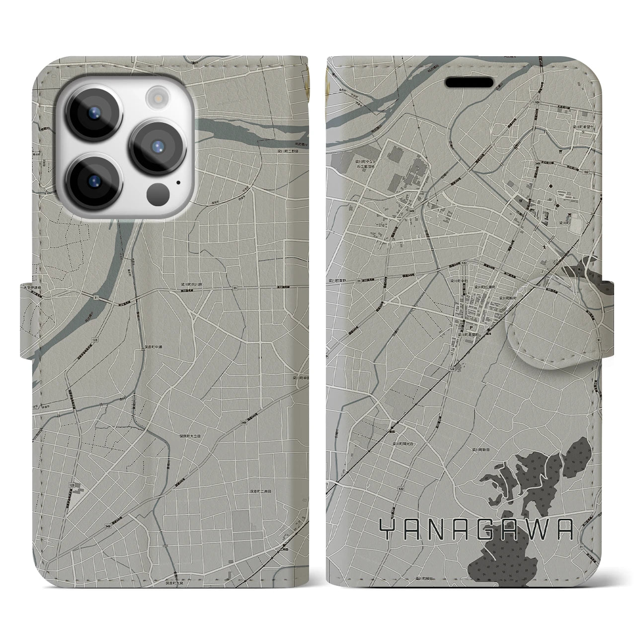 【梁川(福島県)】地図柄iPhoneケース(手帳タイプ)