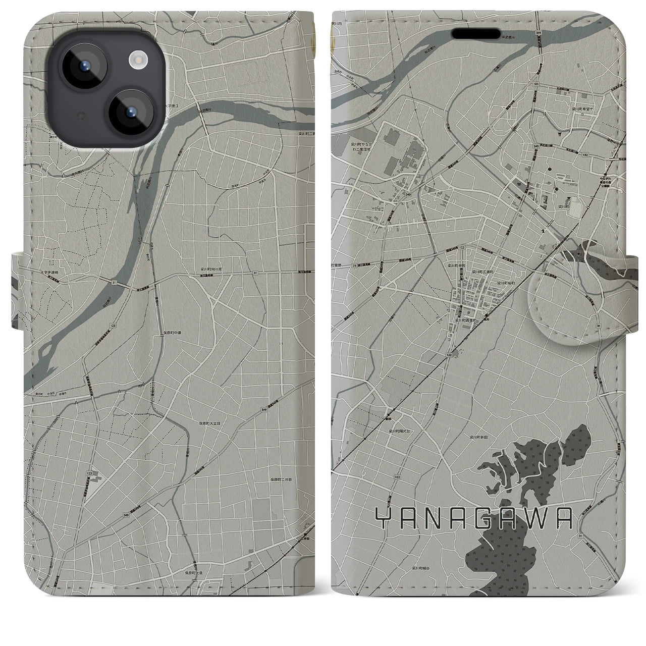 【梁川(福島県)】地図柄iPhoneケース(手帳タイプ)