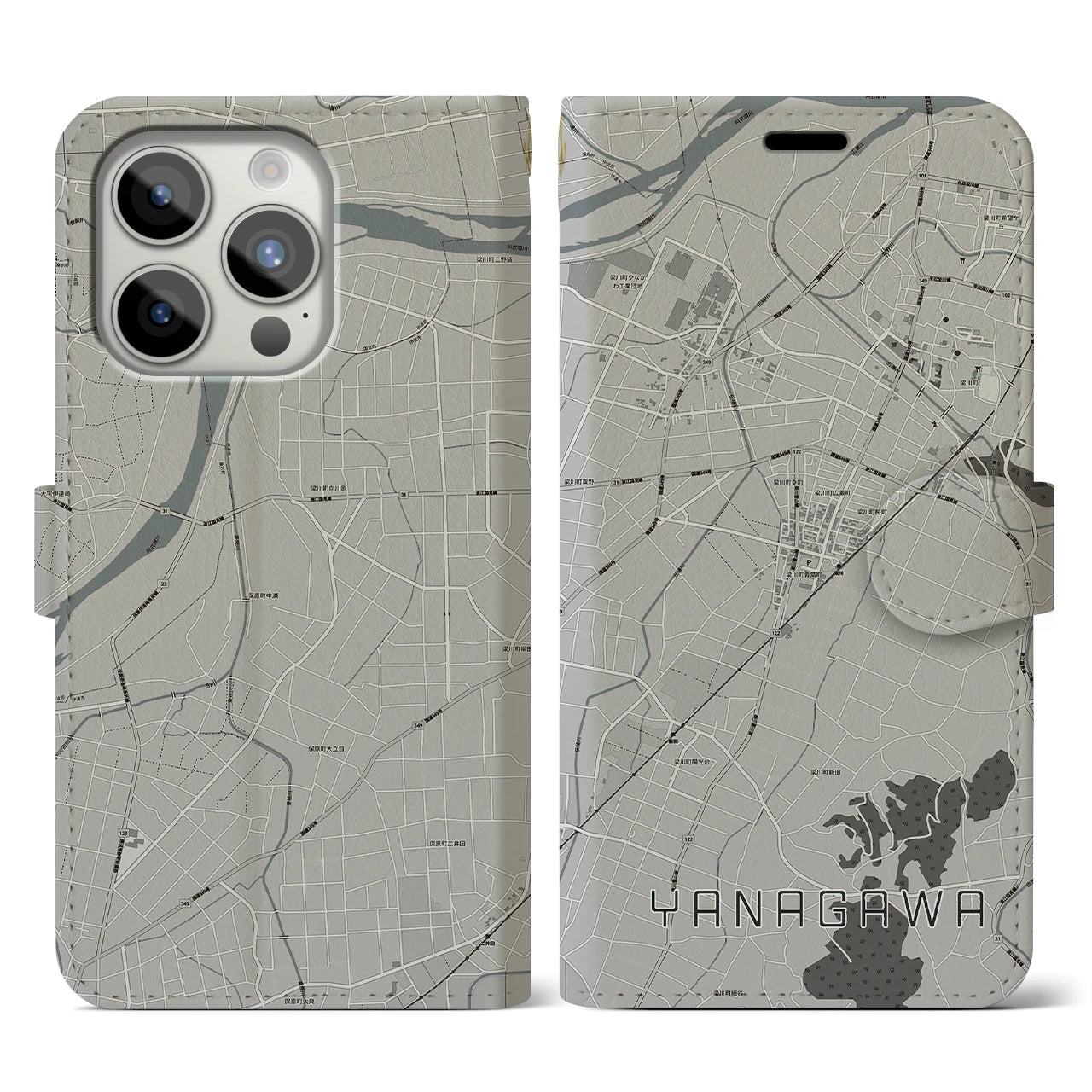 【梁川(福島県)】地図柄iPhoneケース(手帳タイプ)