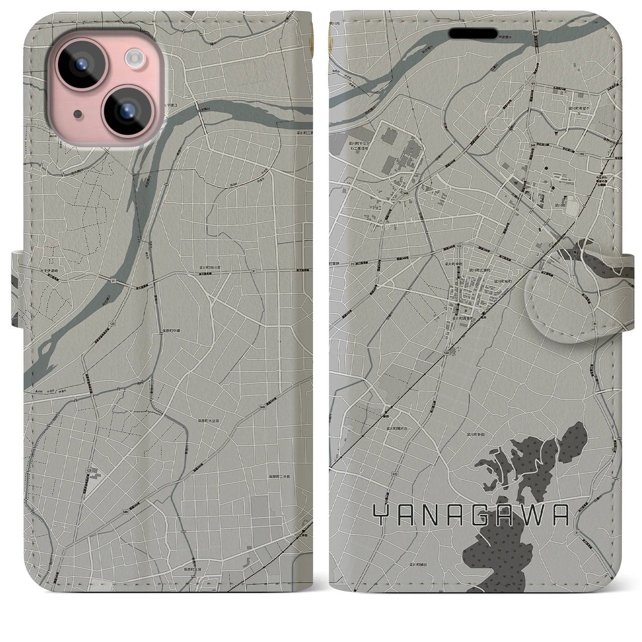 【梁川(福島県)】地図柄iPhoneケース(手帳タイプ)