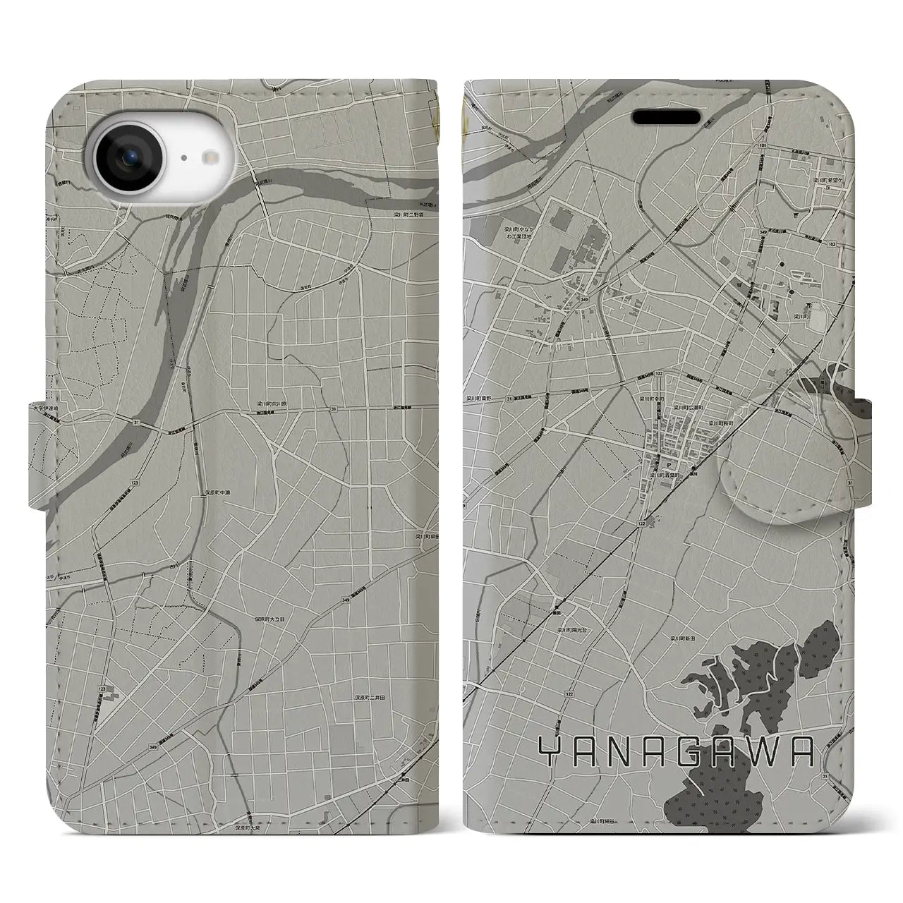 【梁川(福島県)】地図柄iPhoneケース(手帳タイプ)