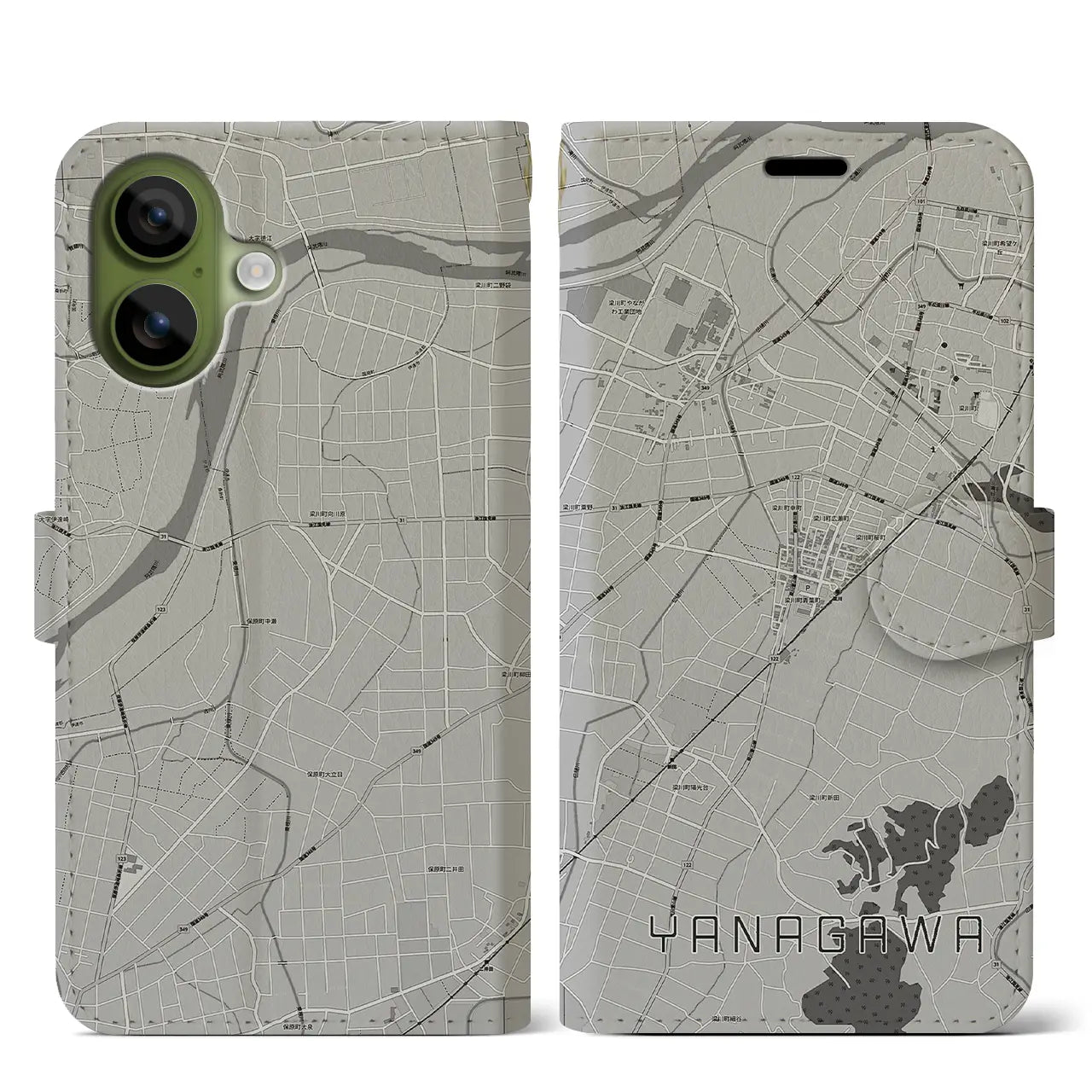 【梁川(福島県)】地図柄iPhoneケース(手帳タイプ)