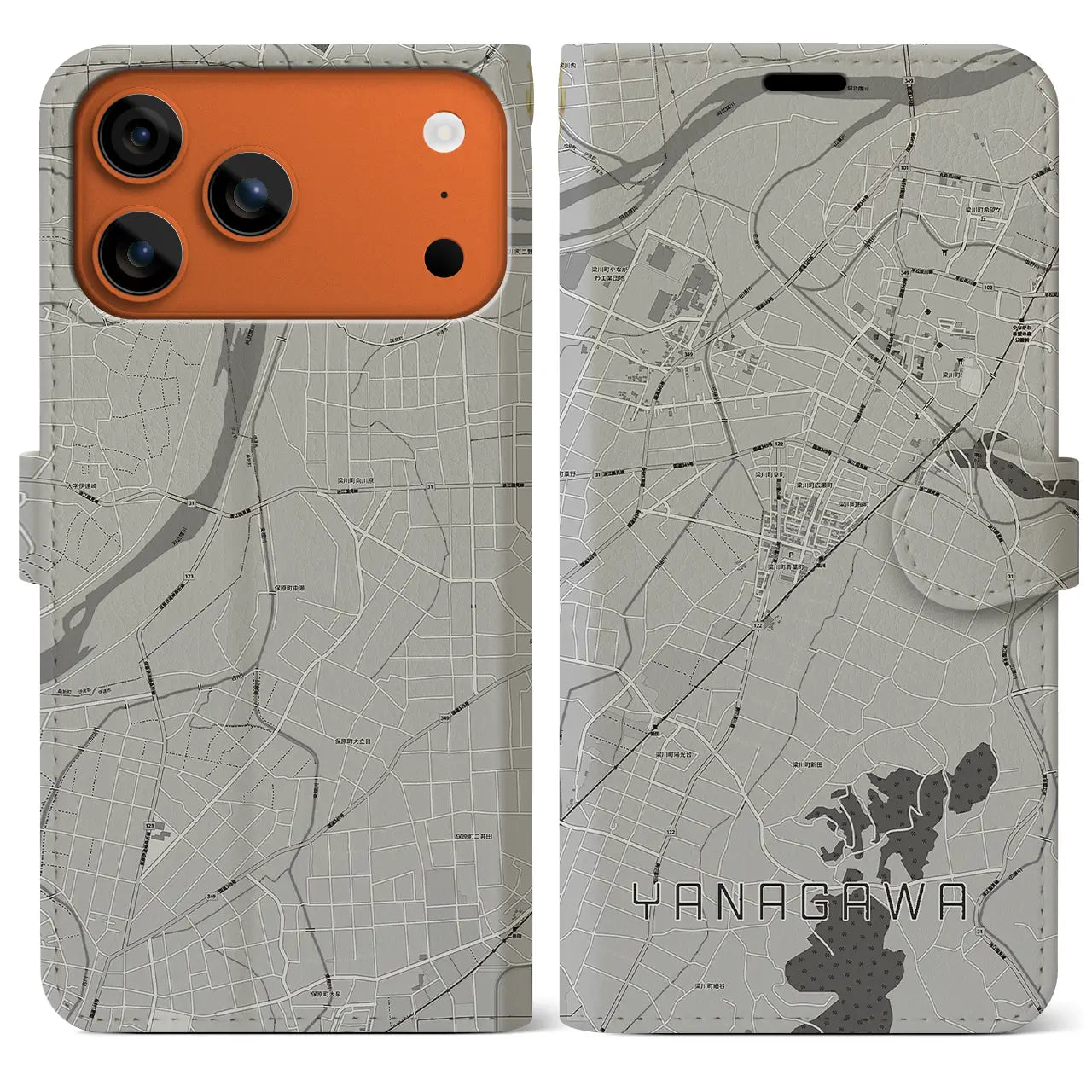 【梁川(福島県)】地図柄iPhoneケース(手帳タイプ)