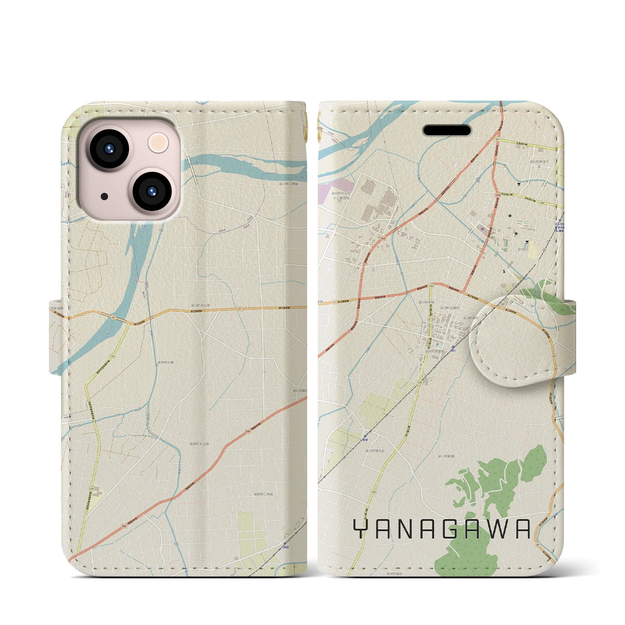 【梁川(福島県)】地図柄iPhoneケース(手帳タイプ)