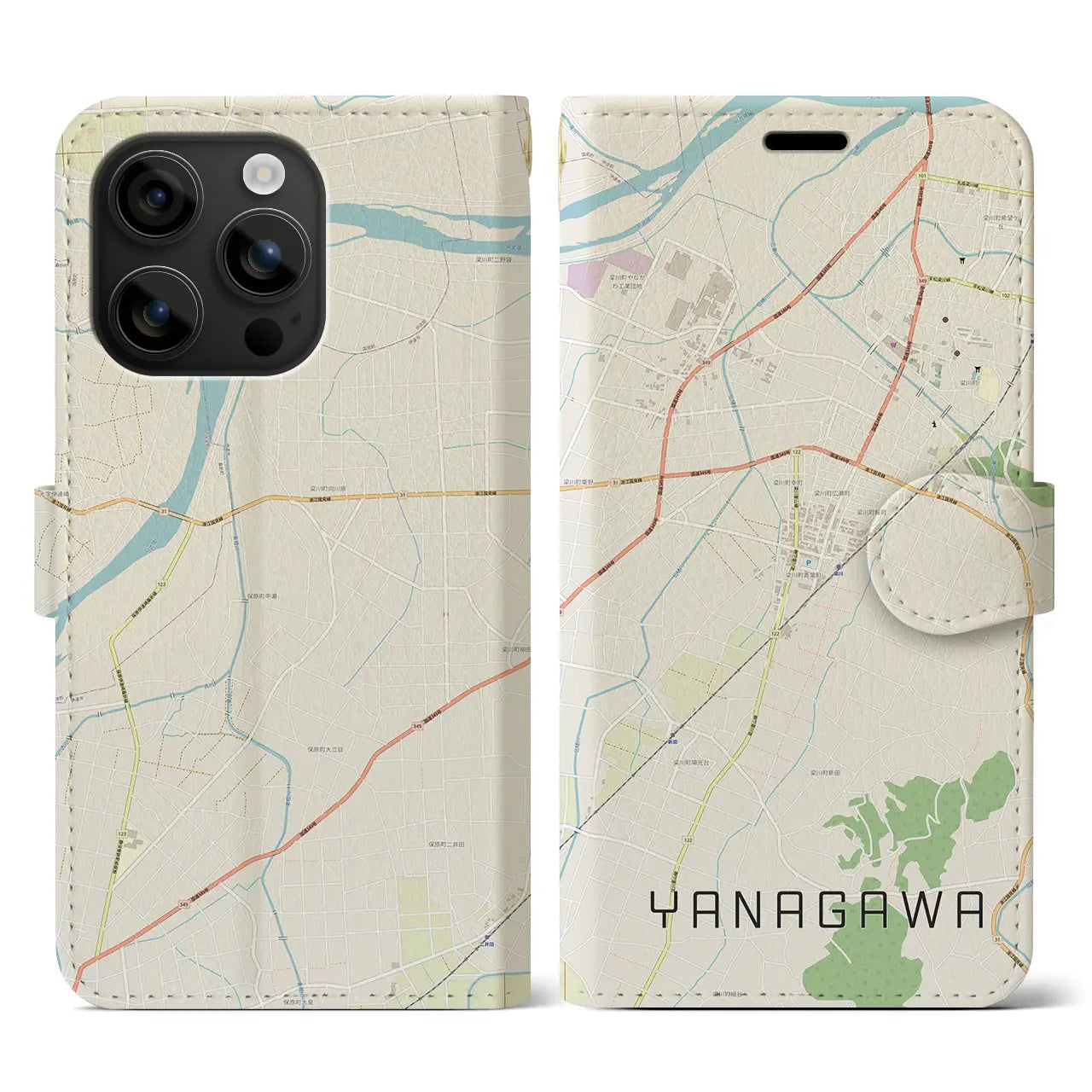 【梁川(福島県)】地図柄iPhoneケース(手帳タイプ)ナチュラル・iPhone 16 用