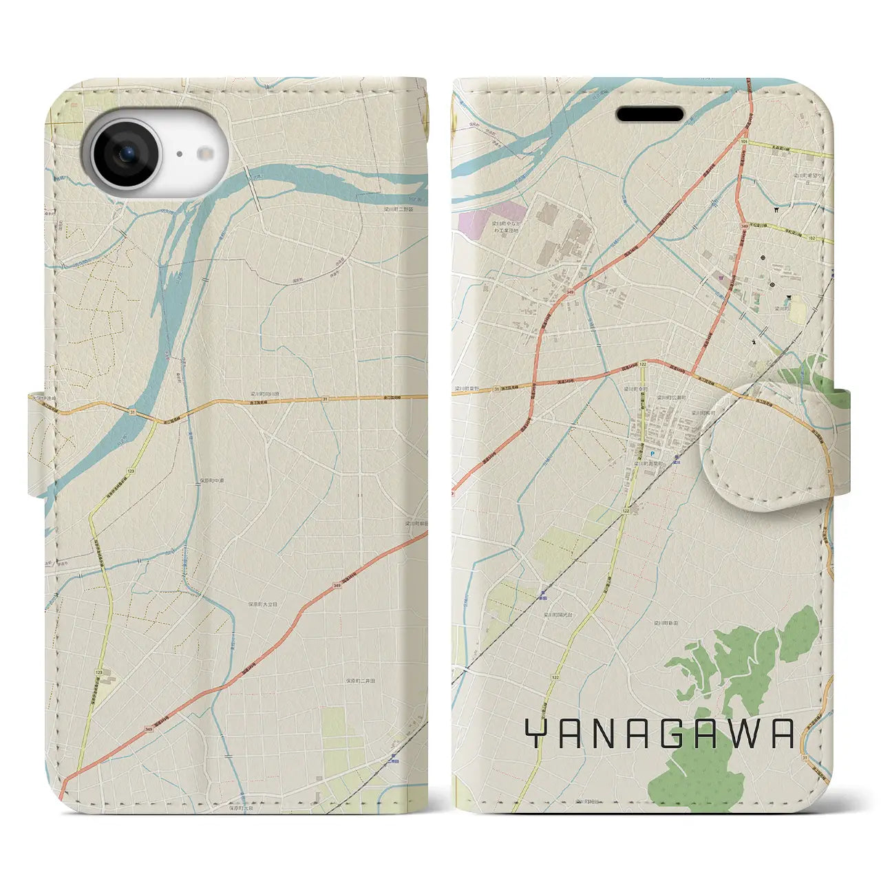 【梁川(福島県)】地図柄iPhoneケース(手帳タイプ)