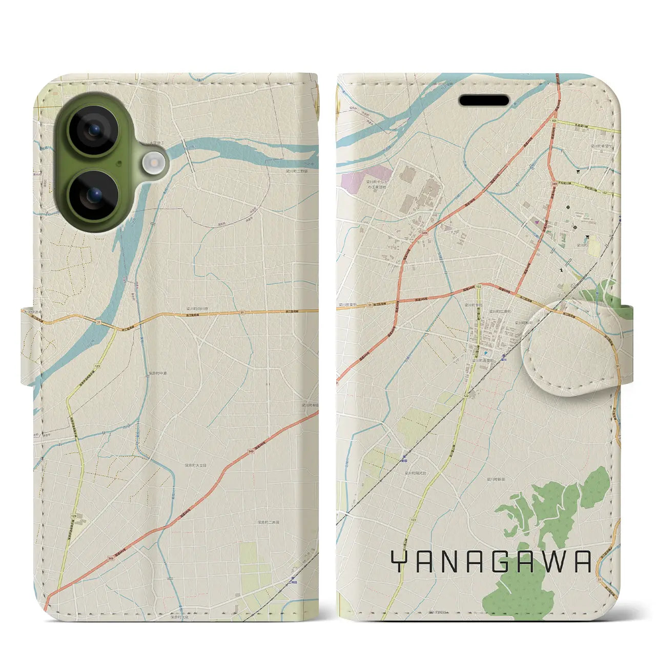 【梁川(福島県)】地図柄iPhoneケース(手帳タイプ)