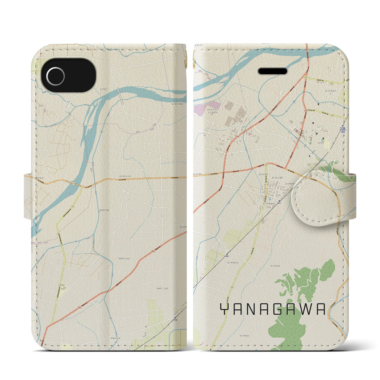 【梁川(福島県)】地図柄iPhoneケース(手帳タイプ)