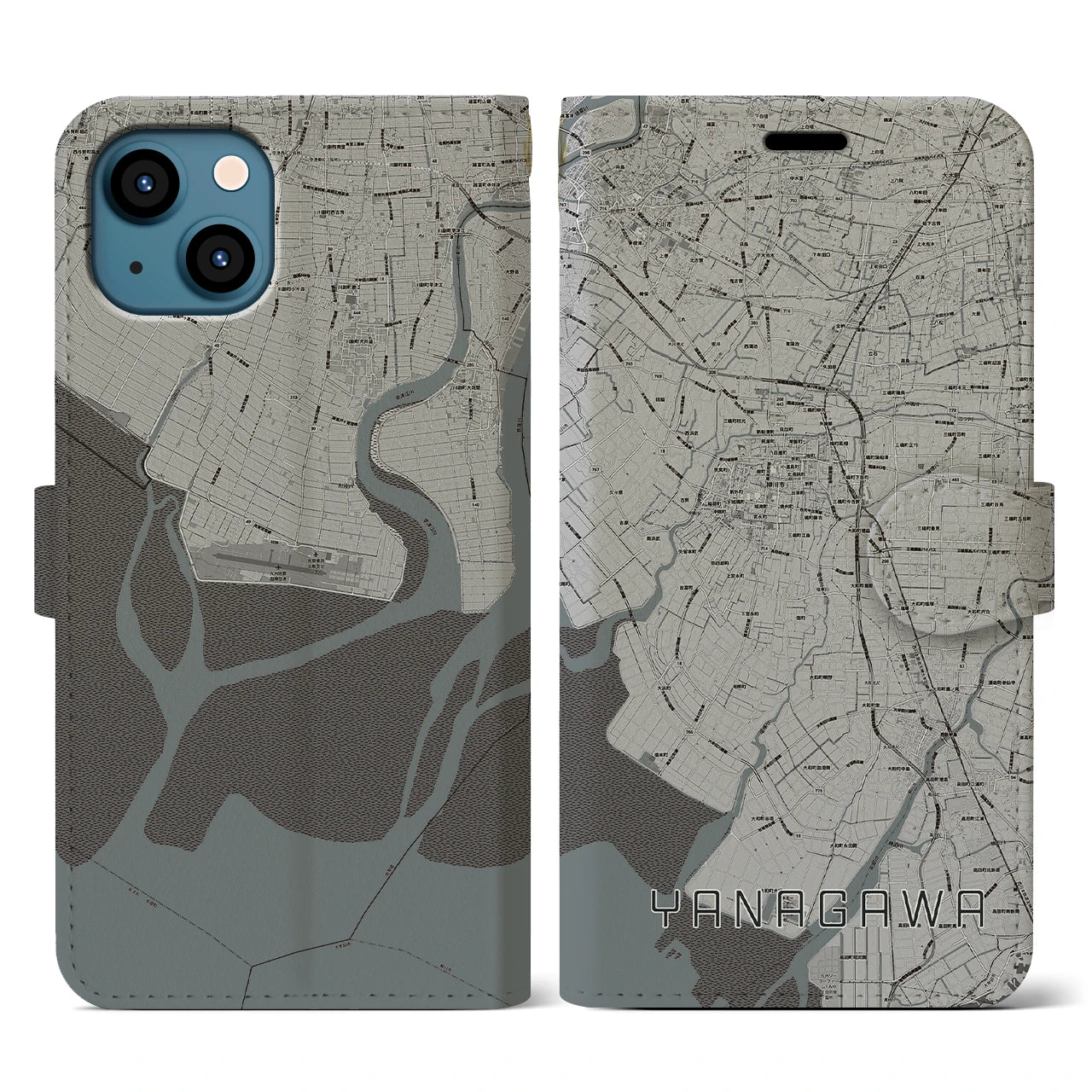 【柳川(福岡県)】地図柄iPhoneケース(手帳タイプ)