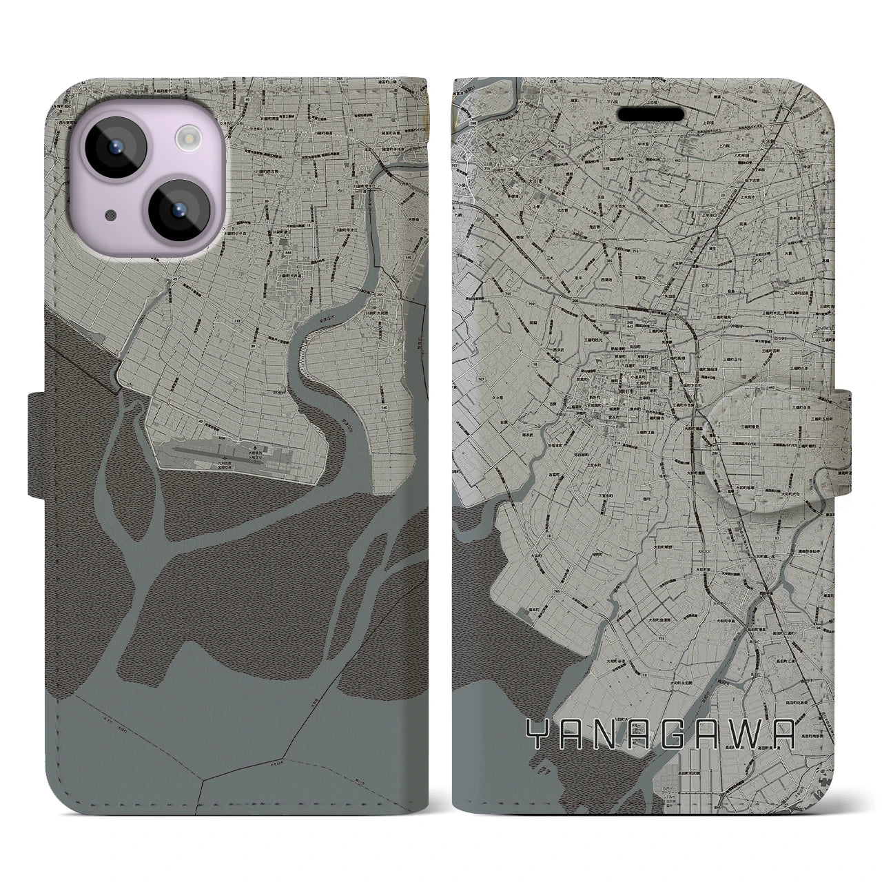 【柳川(福岡県)】地図柄iPhoneケース(手帳タイプ)