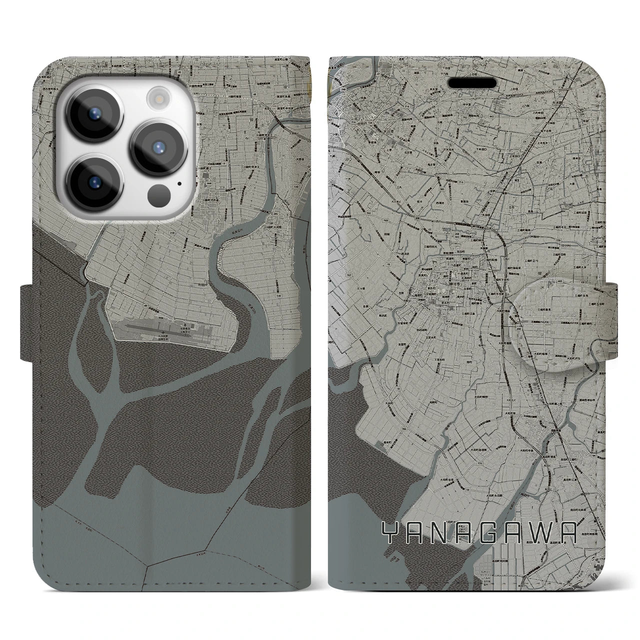 【柳川(福岡県)】地図柄iPhoneケース(手帳タイプ)