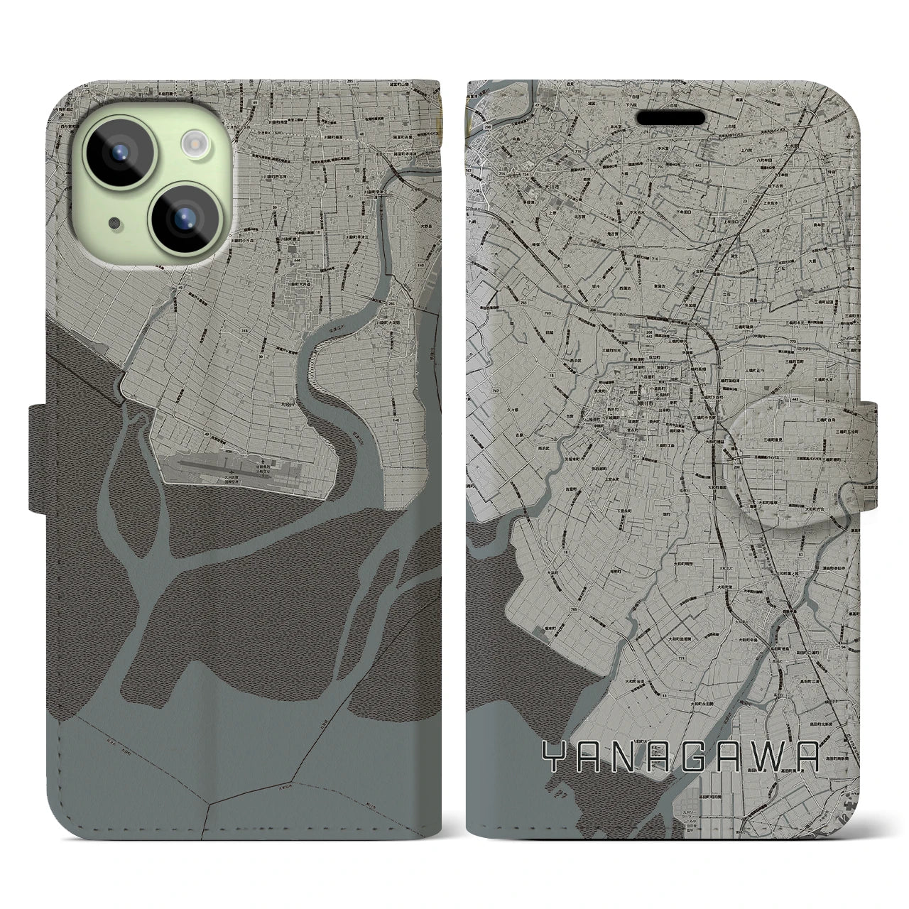 【柳川(福岡県)】地図柄iPhoneケース(手帳タイプ)