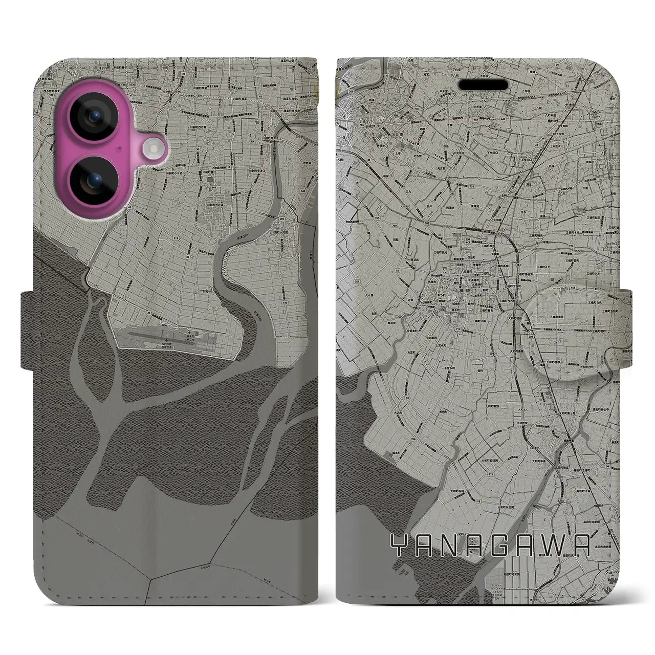 【柳川(福岡県)】地図柄iPhoneケース(手帳タイプ)